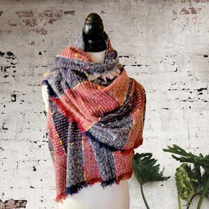 Blue, Red and White Soft Pashmina Shawl Wrap with Fringe OS NWOT